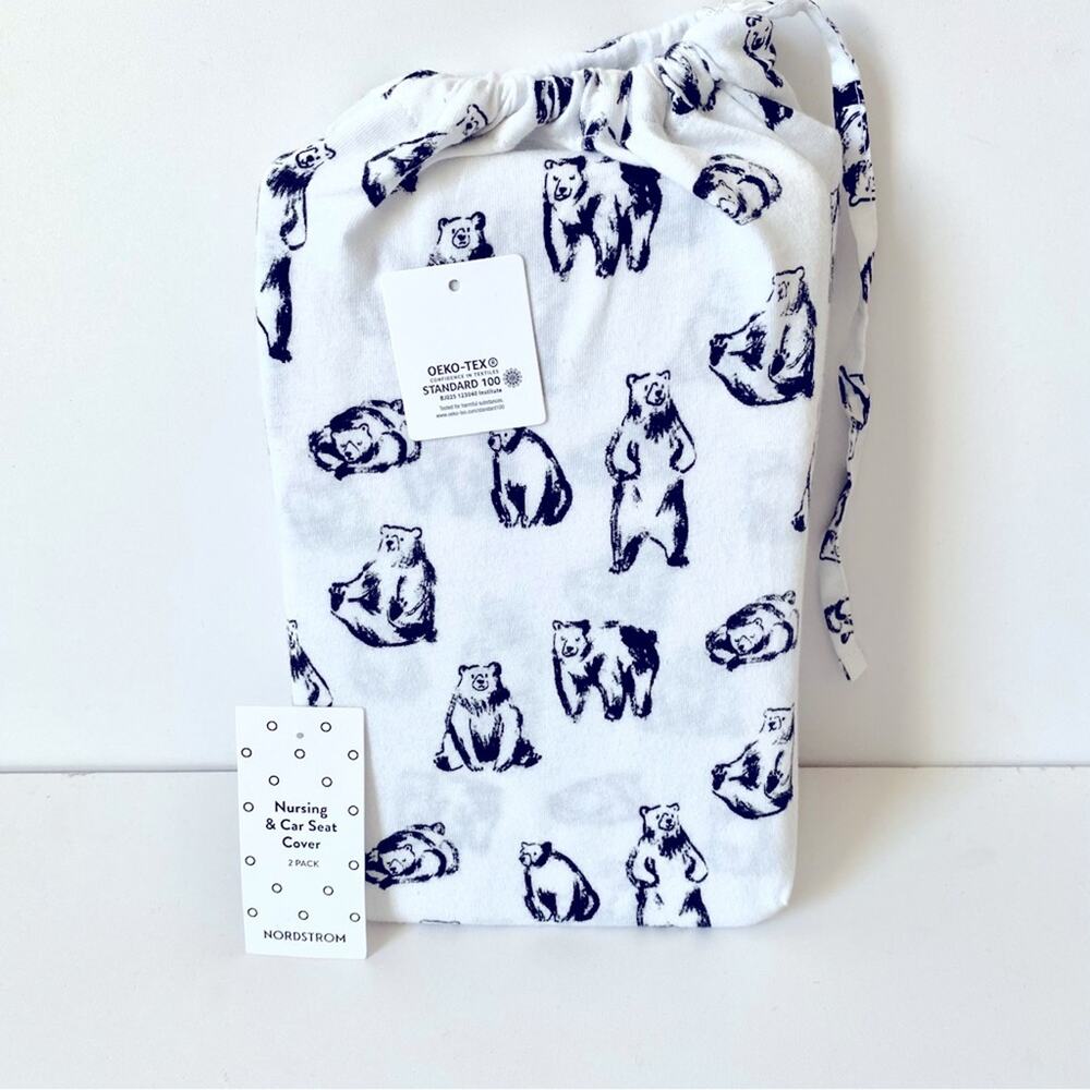 Nordstrom Nursing & car seat cover NWTs 2 pack Bear Black White Print